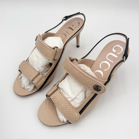 Gucci New in Box GG Skin Rose Perforated Leather Heels - Picture 5 of 16